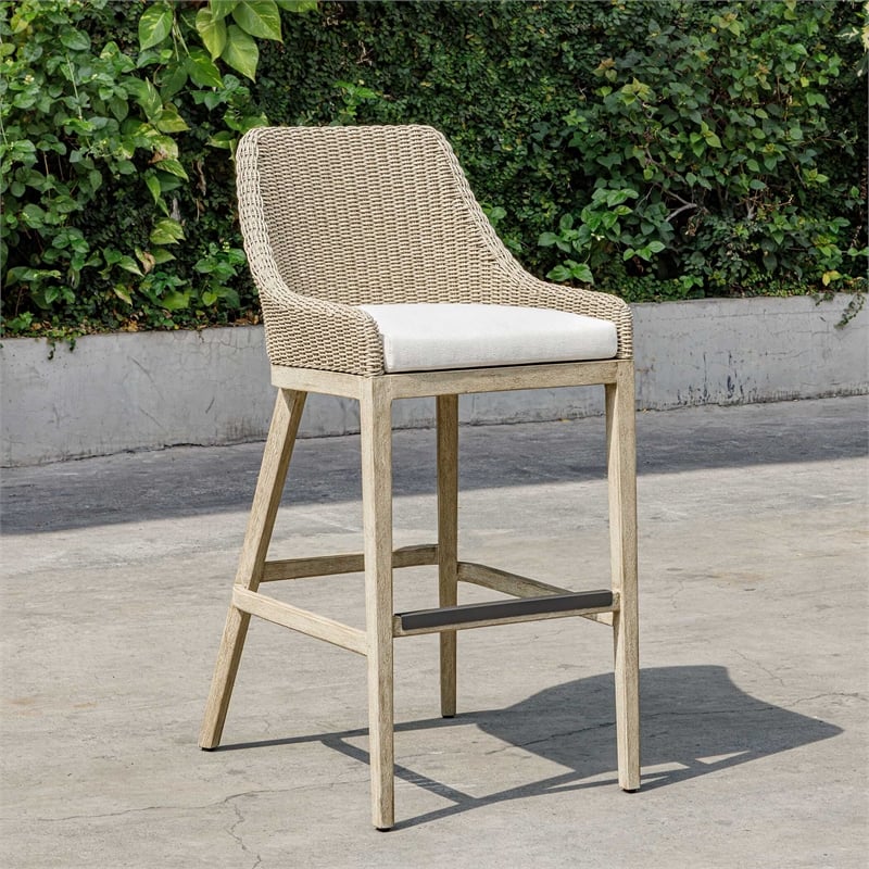 Uttermost Paloma Outdoor Wicker Bar Stool in Gray