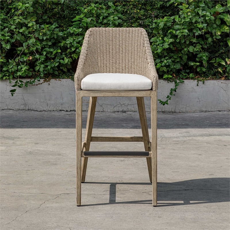 Uttermost Paloma Outdoor Wicker Bar Stool in Gray