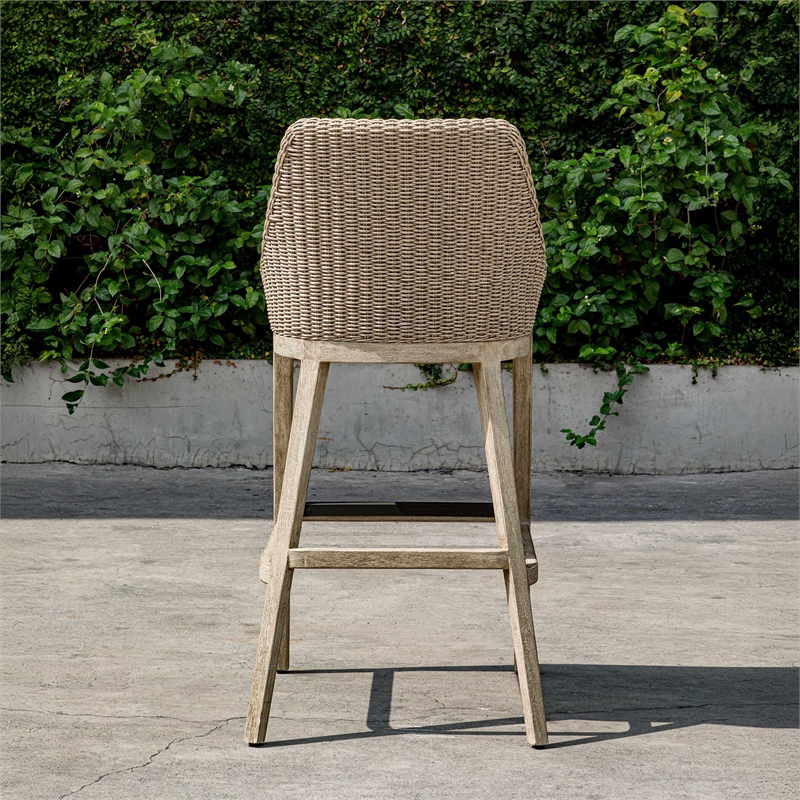 Uttermost Paloma Outdoor Wicker Bar Stool in Gray