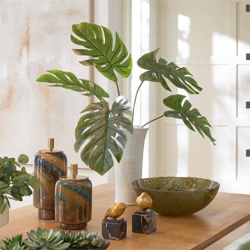 Uttermost Muse Monstera Centerpiece with White Vase