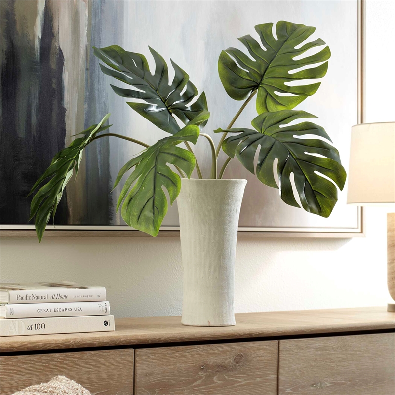 Uttermost Muse Monstera Centerpiece with White Vase