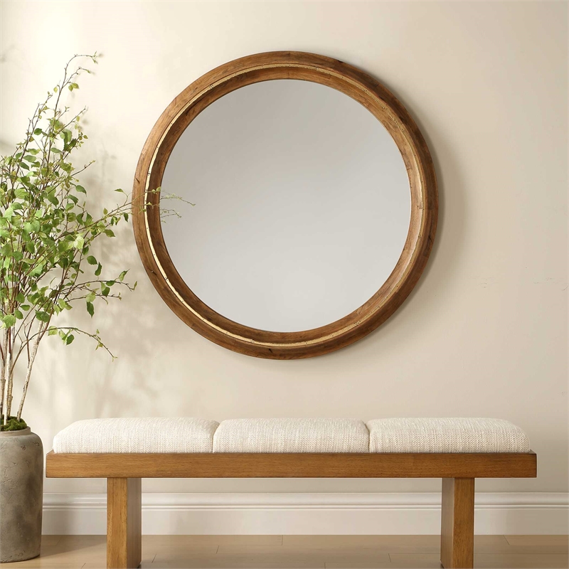 Uttermost Frontier Round Wood Mirror in Brown
