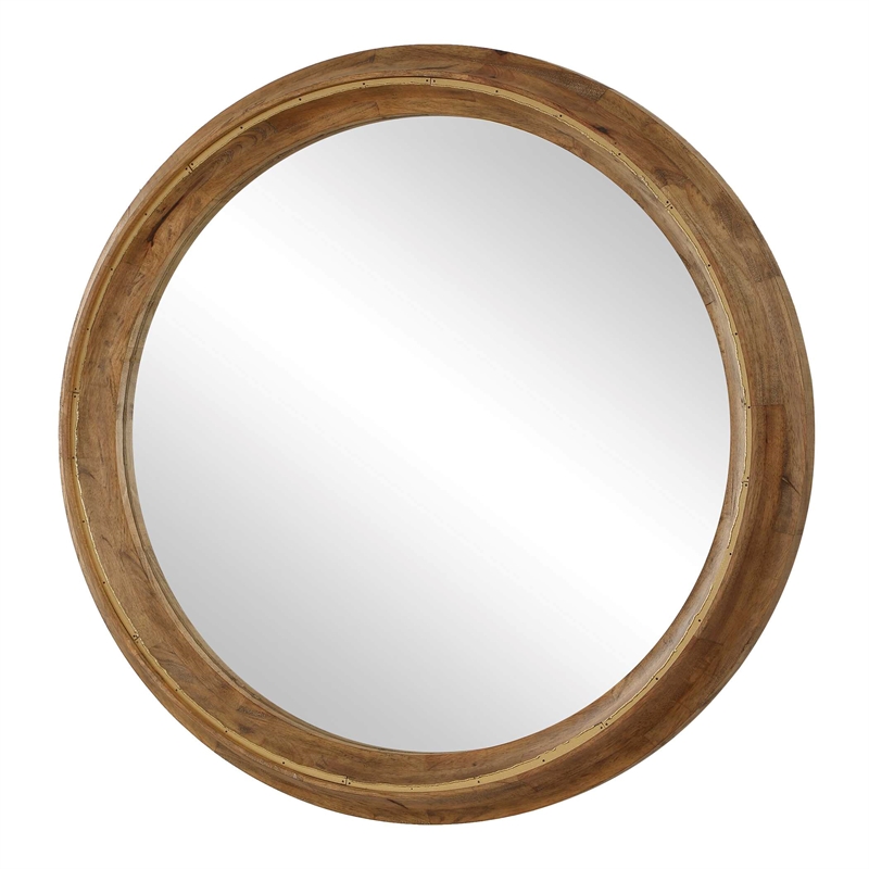 Uttermost Frontier Round Wood Mirror in Brown