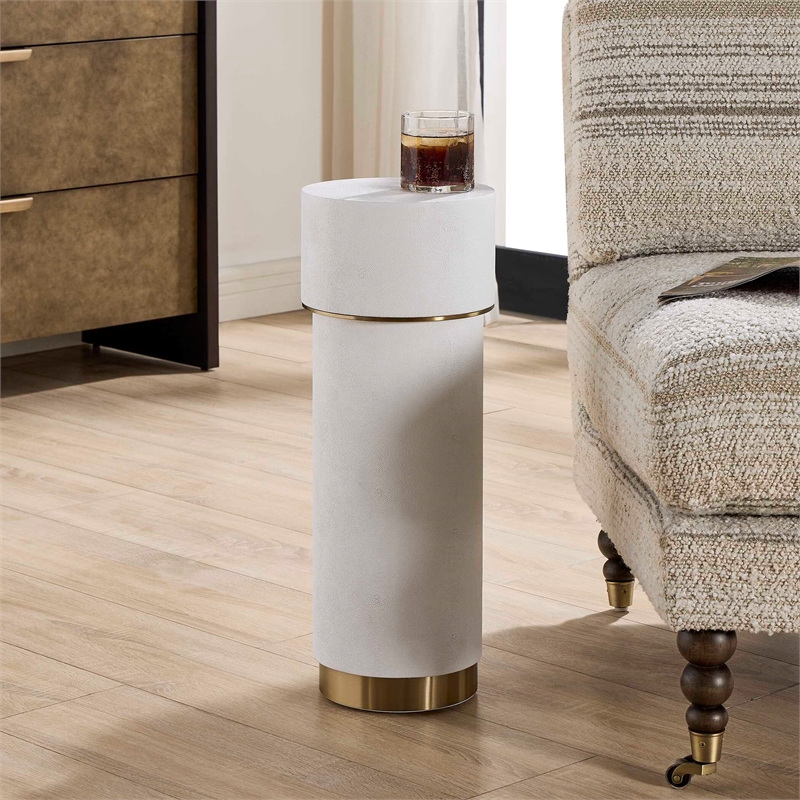 Uttermost Wessex Drink Table in White Faux Shagreen / Brushed Brass