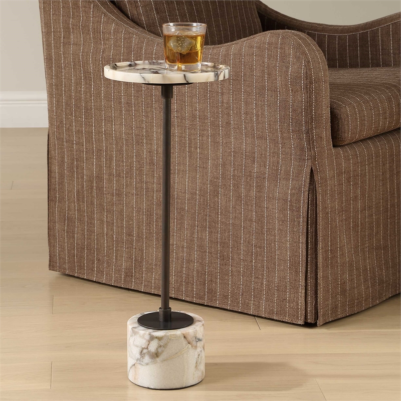 Uttermost Brunson Marble Drink Table in White