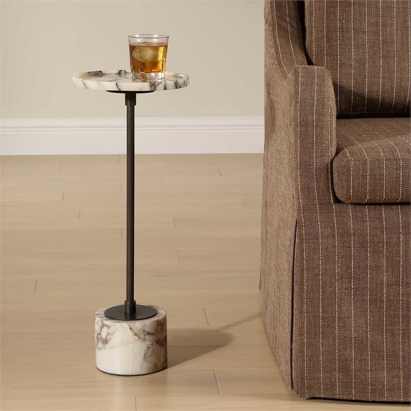 Uttermost Brunson Marble Drink Table in White