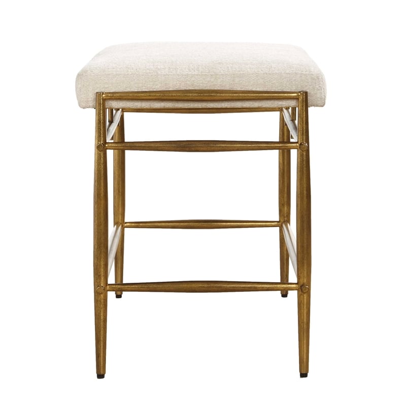 Uttermost Karleen Plush Small Ivory Chenille Bench inn Antique Brass Finish