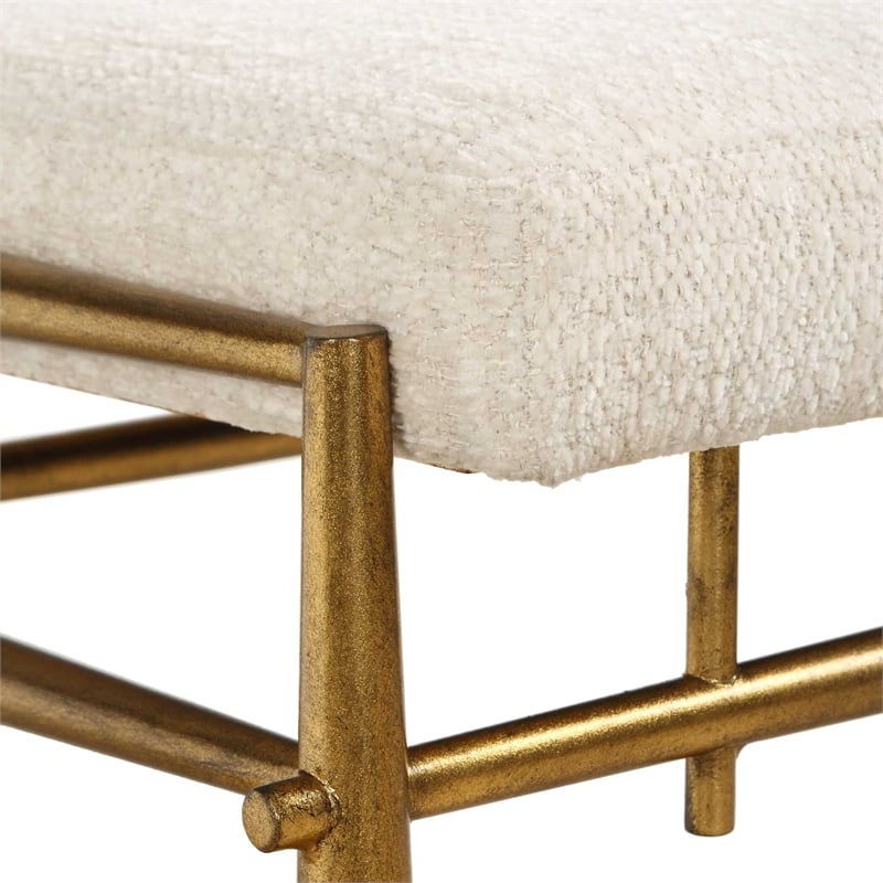 Uttermost Karleen Plush Small Ivory Chenille Bench inn Antique Brass Finish