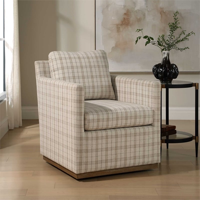 Uttermost Basie Casual Linen Swivel Chair in White