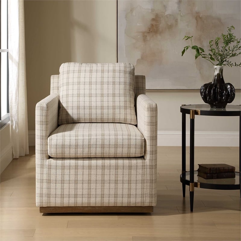 Uttermost Basie Casual Linen Swivel Chair in White