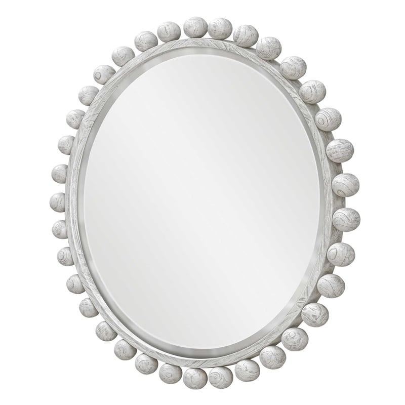 Uttermost Cyra Wood Round Mirror in Aged Ivory