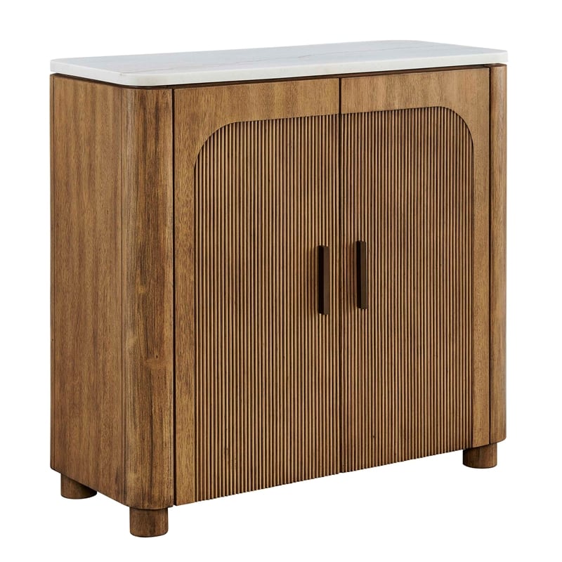 Uttermost Mebarak Reeded 2-Door Cabinet in Bronze/White and Woodtone