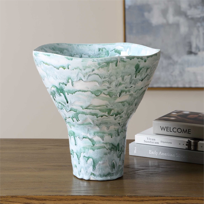 Uttermost Jameis Ceramic Watercolor Vase in Blue/Green and White