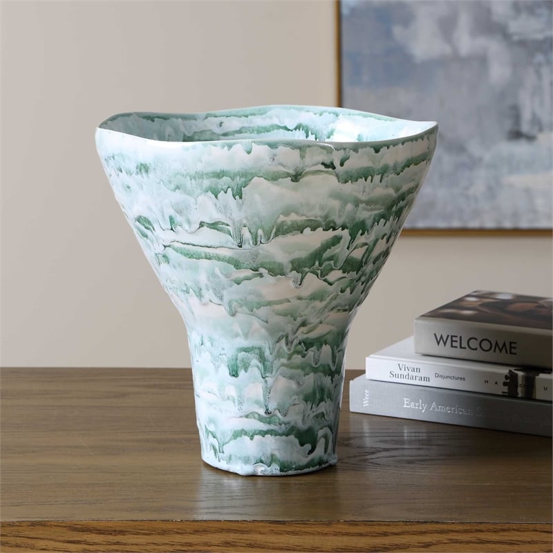 Uttermost Jameis Ceramic Watercolor Vase in Blue/Green and White