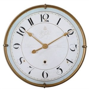 Uttermost Torriana Wood and Metal Wall Clock in Antique Gold/Pale Blue