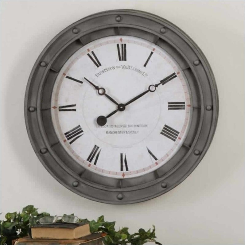 Uttermost Porthole Wall Clock in Rust Gray Frame 06092