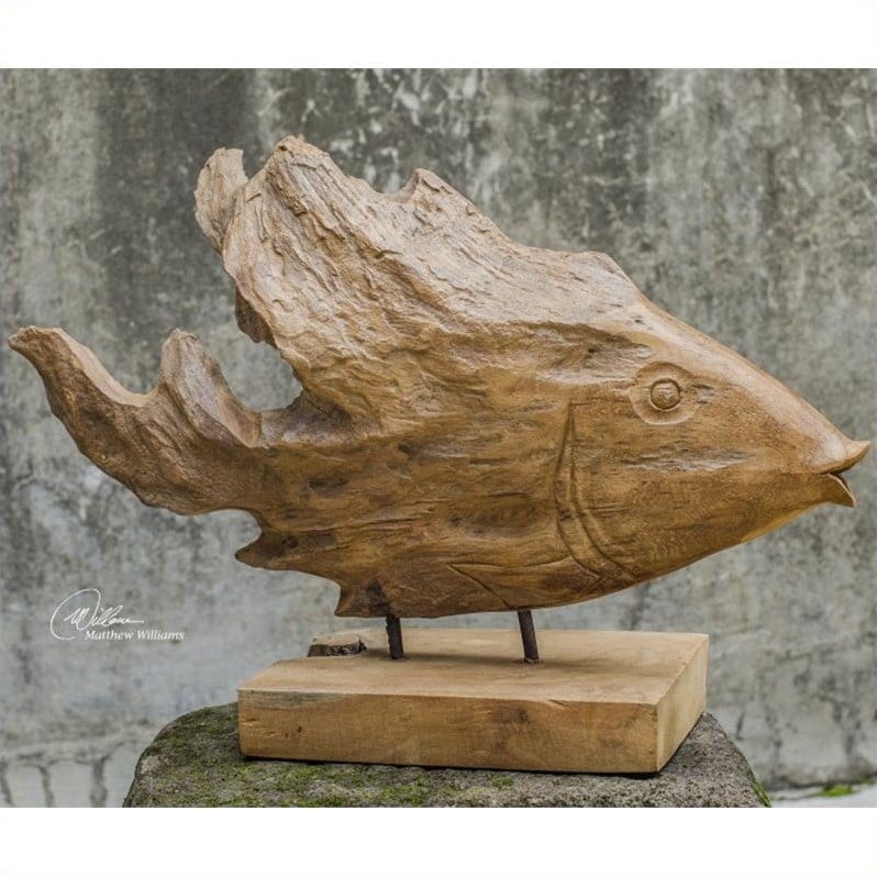 Uttermost Teak Fish Sculpture in Natural Teak Wood   17084