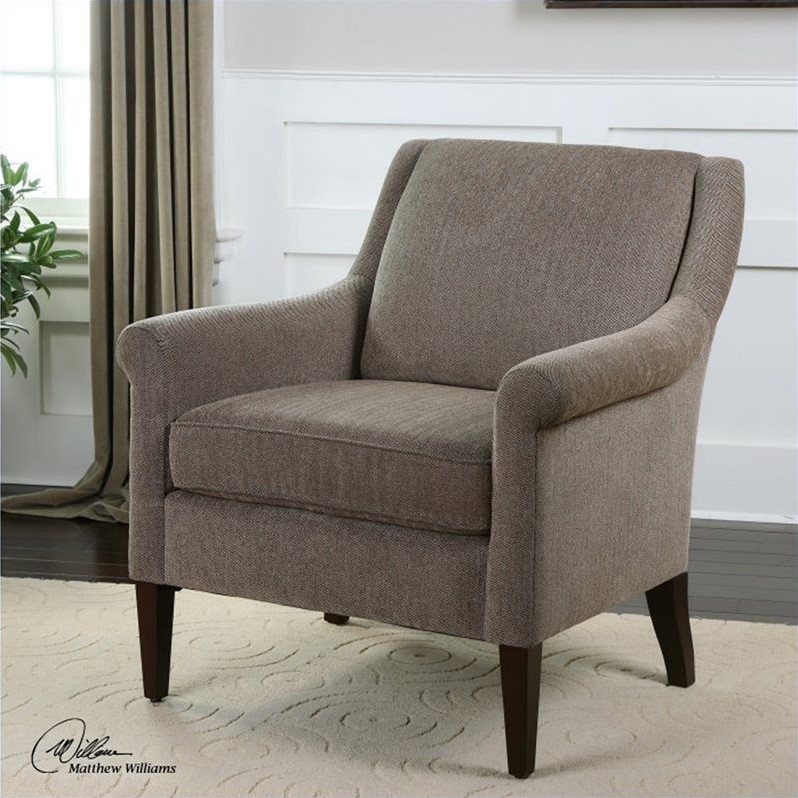 Uttermost Nelle Herringbone Fabric Club Arm Chair in Walnut 23128