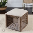 Uttermost Jia Coastal Wood and Fabric Ottoman in White/Woodtone