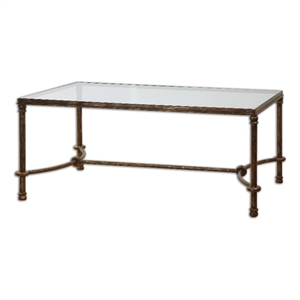 Uttermost Warring Iron and Glass Coffee Table in Rustic Bronze Patina