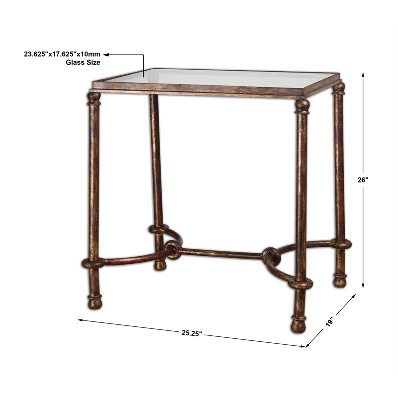 Uttermost Warring Iron and Tempered Glass End Table in Rustic Bronze/Clear