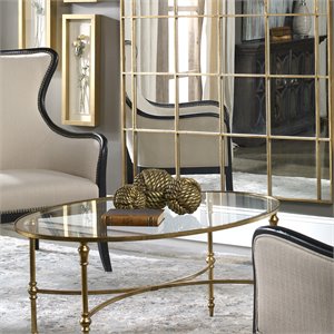 Uttermost Vitya Oval Metal and Glass Coffee Table in Gold Leafed/Clear