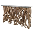 Uttermost Teak Coastal Wood and Glass Console Table in Woodtone