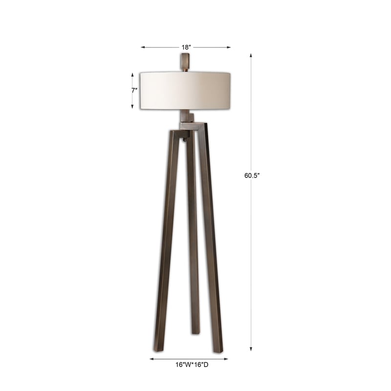 Uttermost Mondovi Steel and Linen Floor Lamp in Antiqued Bronze/White