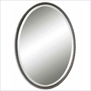 uttermost sherise beaded metal oval wall mirror in light distressed bronze