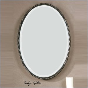 Uttermost Sherise Oval Metal and Glass Wall Mirror in Light Distressed Bronze