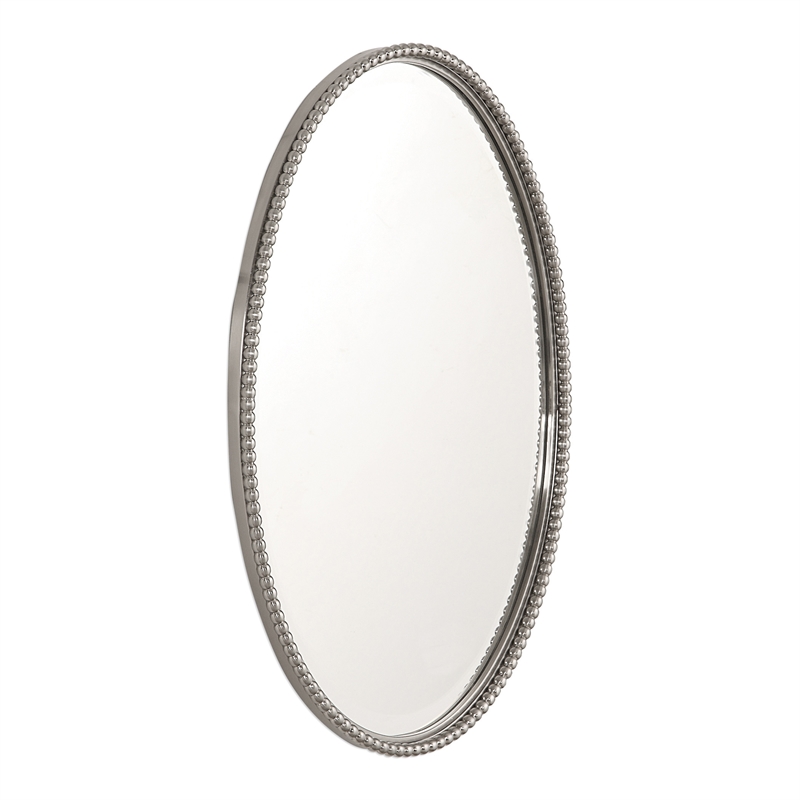 Uttermost Sherise Oval Glass and Metal Wall Mirror in Brushed Nickel