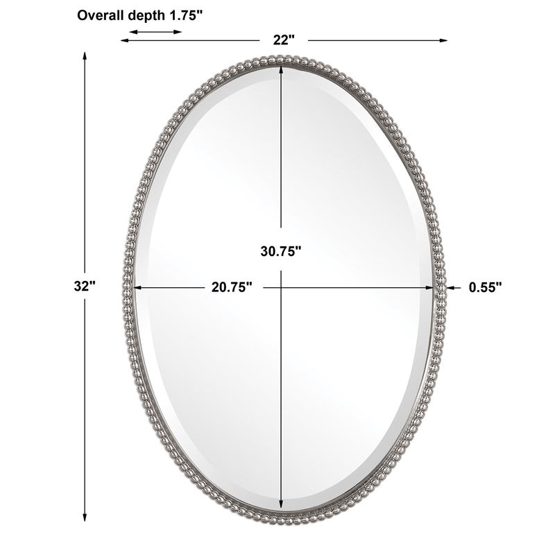 Uttermost Sherise Oval Glass and Metal Wall Mirror in Brushed Nickel