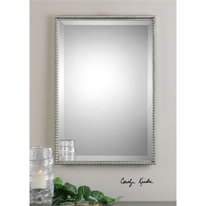 Uttermost Sherise Glass Metal and MDF Beaded Wall Mirror in Brushed Nickel
