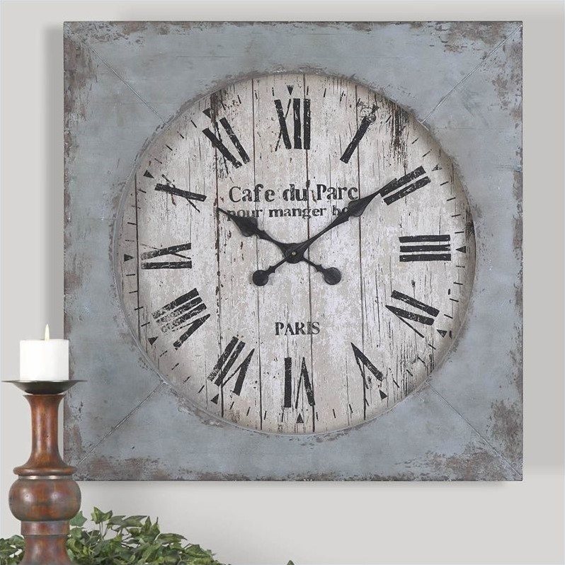 Uttermost Paron Square Wall Clock in Distressed Aged Blue 06079