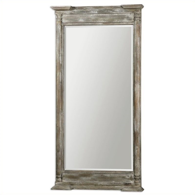 Uttermost Valcellina Wooden Leaner Mirror in Distressed Ivory Gray