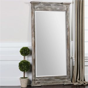 Uttermost Valcellina Fir Wood Leaner Mirror in Distressed Ivory Gray