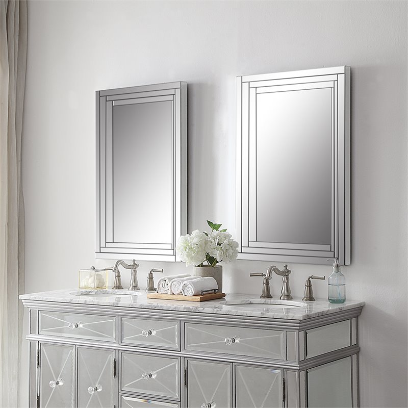 Uttermost Alanna Glass and MDF Wood Frameless Vanity Mirror in Gray