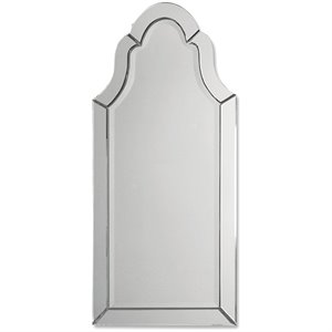Uttermost Hovan Contemporary Wood Frameless Arched Beveled Mirror in Gray