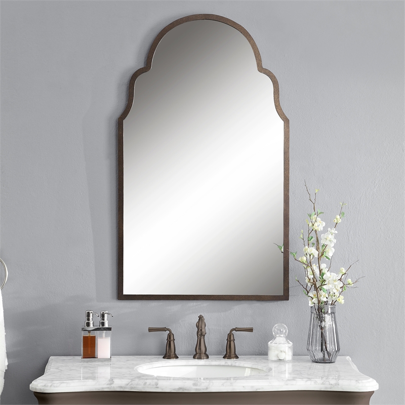 Uttermost Brayden Metal MDF Arch Mirror in Lightly Textured Dark Brown/Gold