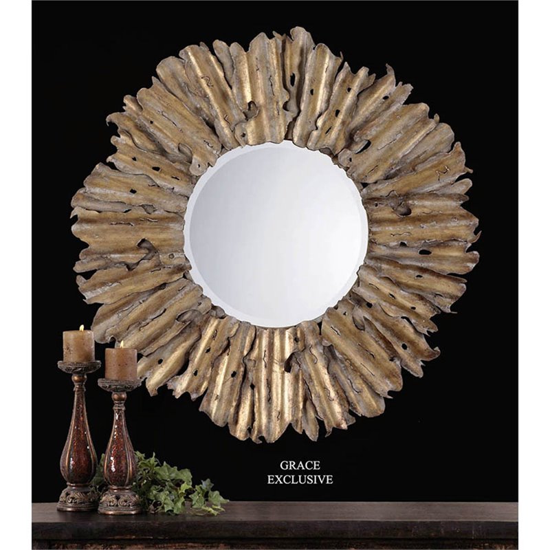 Uttermost Hemani Contemporary Metal Mirror in Antique Gold/Light Gray