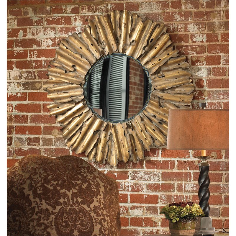 Uttermost Hemani Contemporary Metal Mirror in Antique Gold/Light Gray