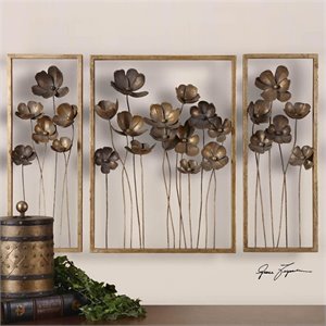 Uttermost Metal Tulips Traditional Iron Wall Art in Antiqued Gold (Set of 3)
