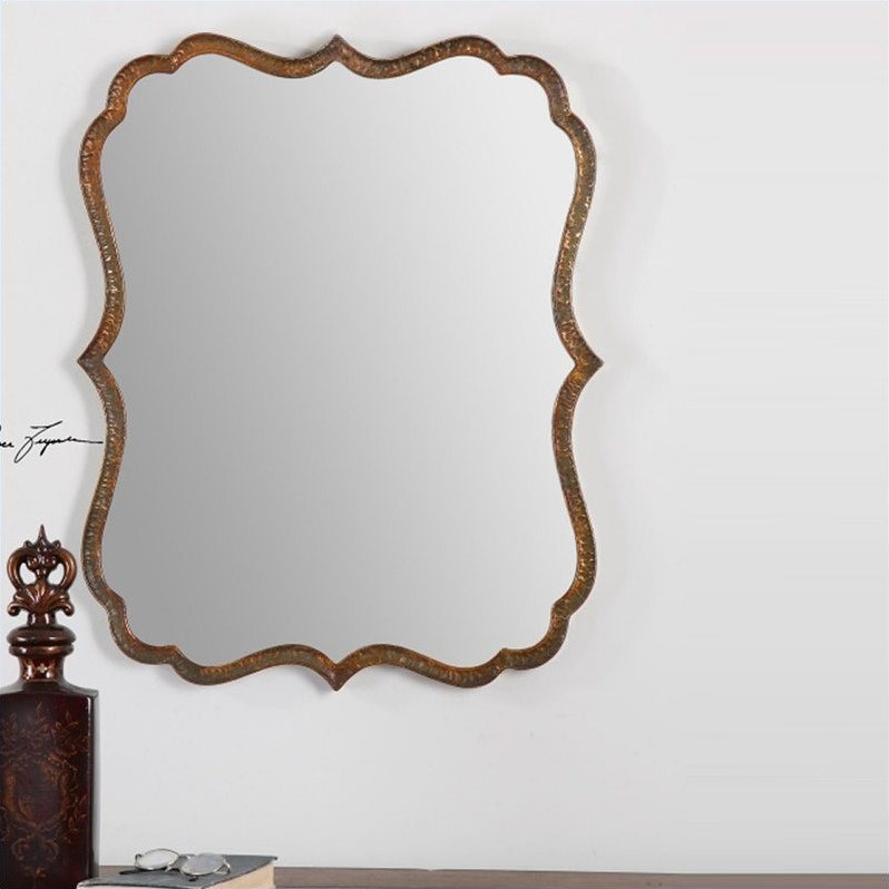 Uttermost Spadola Hammered Metal Sunburst Mirror In Oxidized Copper