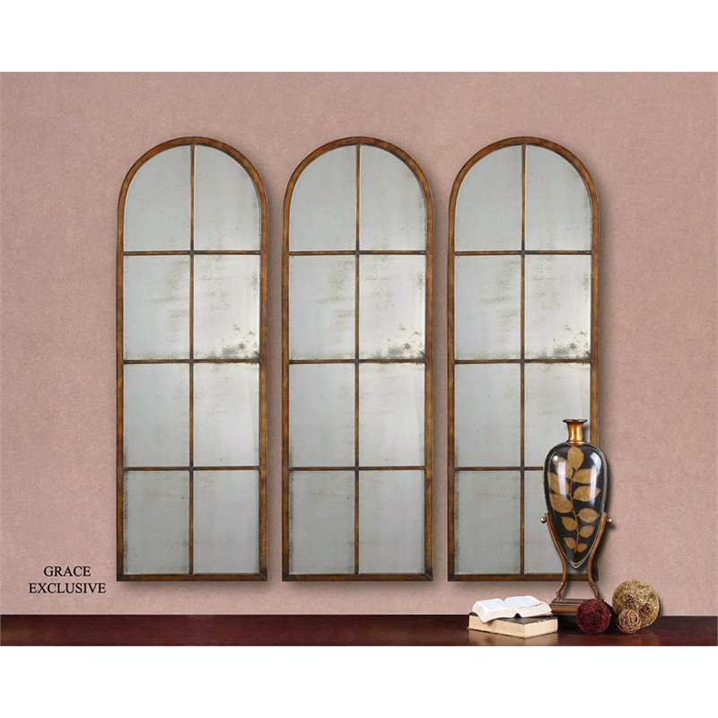 Uttermost Amiel Traditional Metal Arched Mirror in Maple Brown/Gold