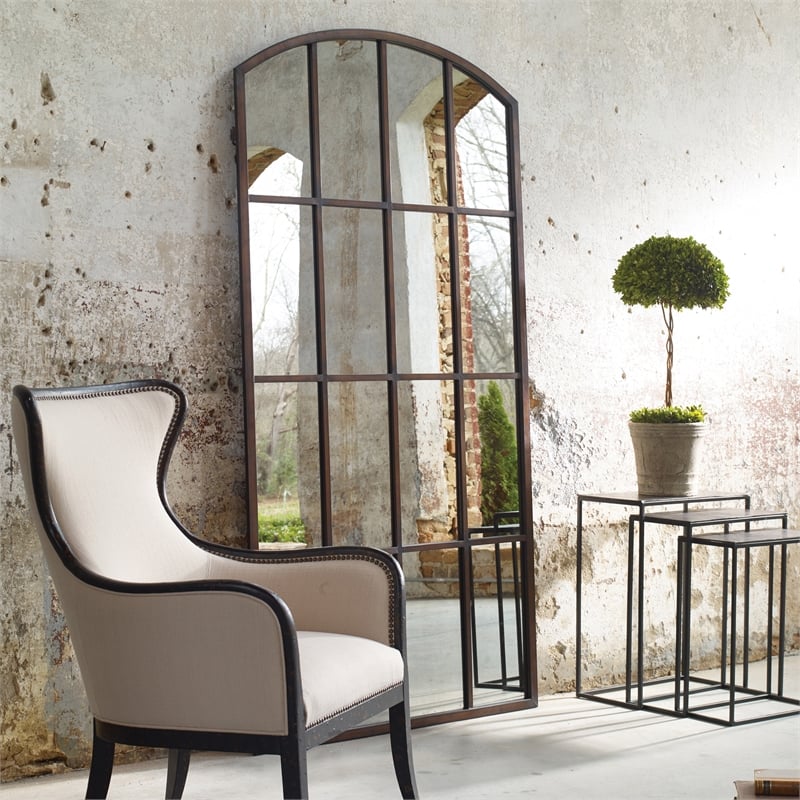 Uttermost Amiel Large Traditional Metal Glass and MDF Arch Mirror in Gold