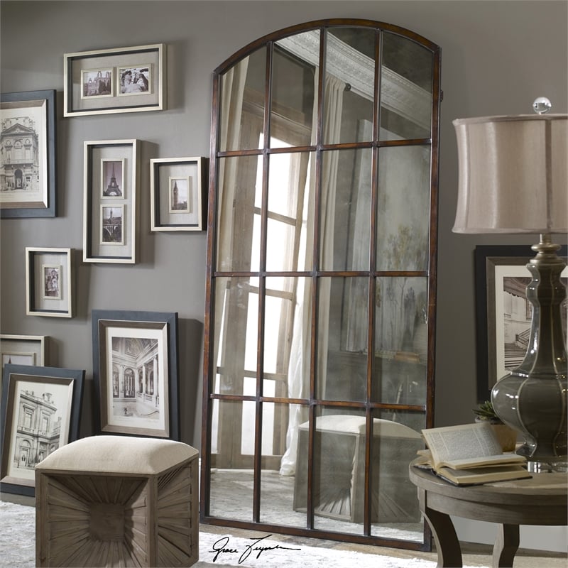 Uttermost Amiel Large Traditional Metal Glass and MDF Arch Mirror in Gold