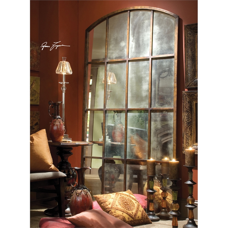 Uttermost Amiel Large Traditional Metal Glass and MDF Arch Mirror in Gold