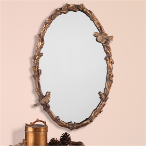 Uttermost Paza Oval Iron MDF Resin Vine Mirror in Distressed Antiqued Gold/Gray