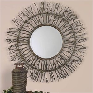 Uttermost Josiah MDF Rattan Woven Birch Branches Sunburst Mirror in Gray