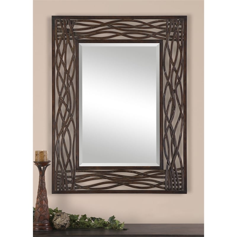 Uttermost Dorigrass Contemporary Metal Mirror in Distressed Mocha Brown/Black